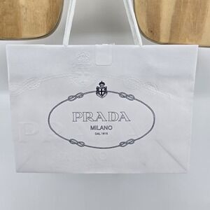 Authentic Prada White Empty Shopping Gift Paper Bag 14" x 9.5" x 5.5"